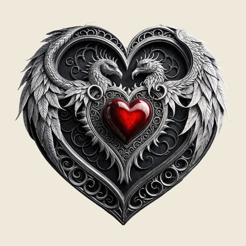 Silver heart with wings.