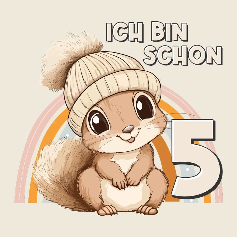 5th Birthday Squirrel Rainbow Cute Cute