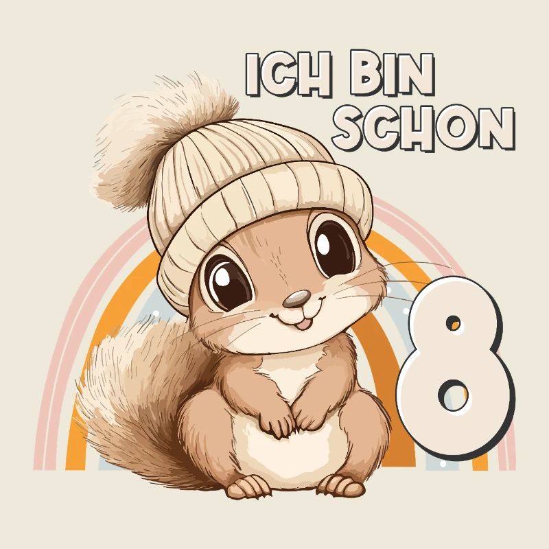 8. Geburtstag Eichhörnchen Regenbogen Süß Niedlich