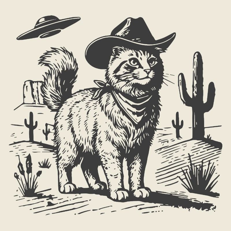 Desert cat with cowboy hat