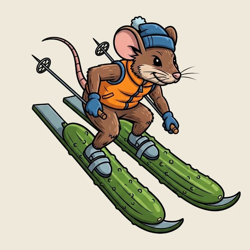 Cute Mouse Rat Ski Skier Cucumber Winter Getaway