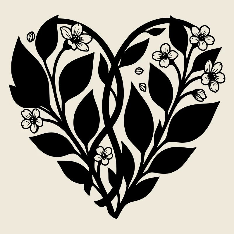 Herz mit Blumenranke - Schattenbild