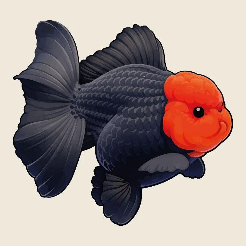 Oranda de grade noir avec poisson rouge du quartier général des Cheveux Rouges