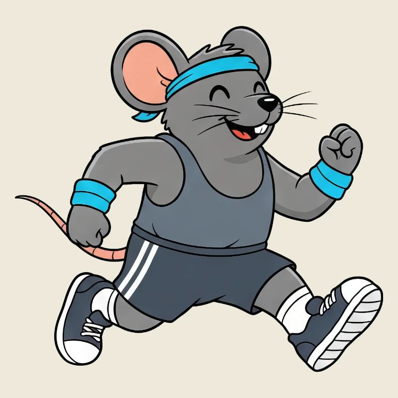 Cute Mouse Rat Jogging Running Marathon Cartoon