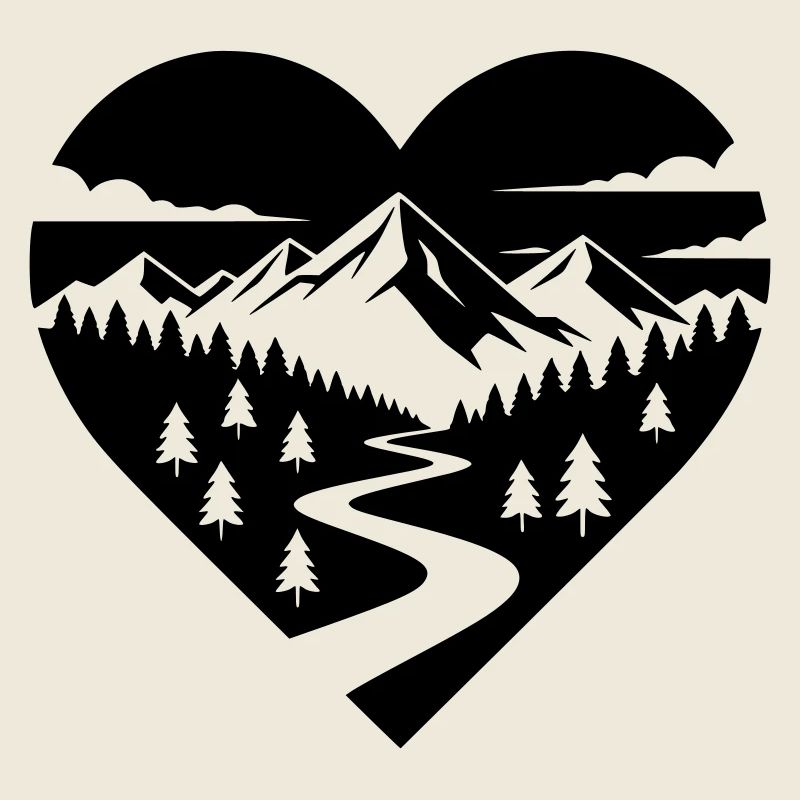 Hiking in the heart, forest path and mountains