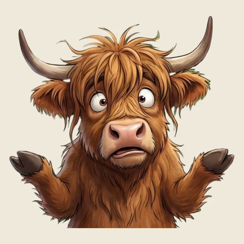 Cartoon Friendly Highland Cow