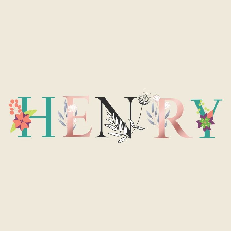 HENRY Name Art With Flowers Embroidered