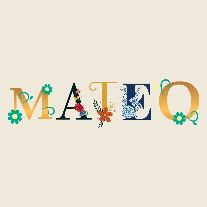 Le nom MATEO est décoré de fleurs
