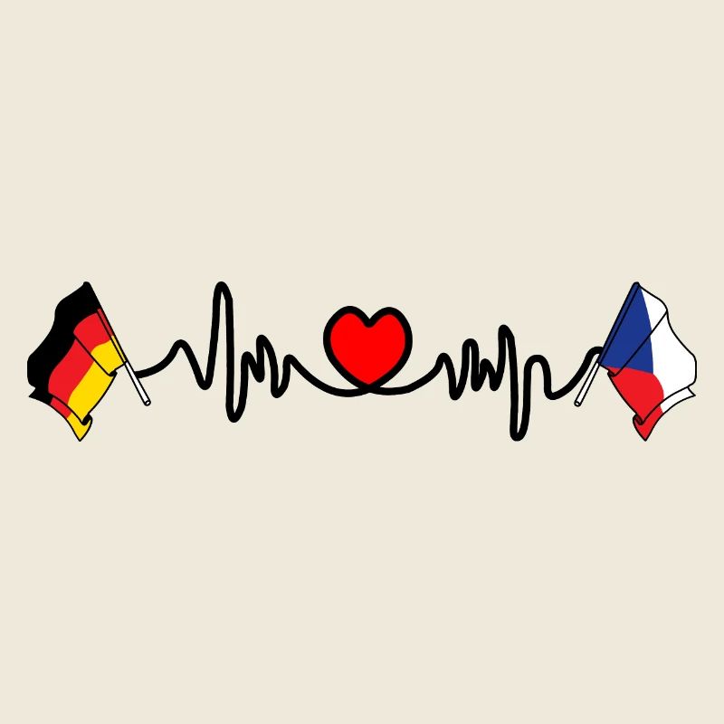 Cardio coeur avec drapeau Allemagne et drapeau République tchèque