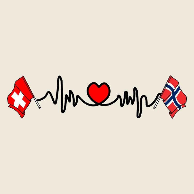 Cardio coeur avec drapeau Suisse, drapeau Norvège