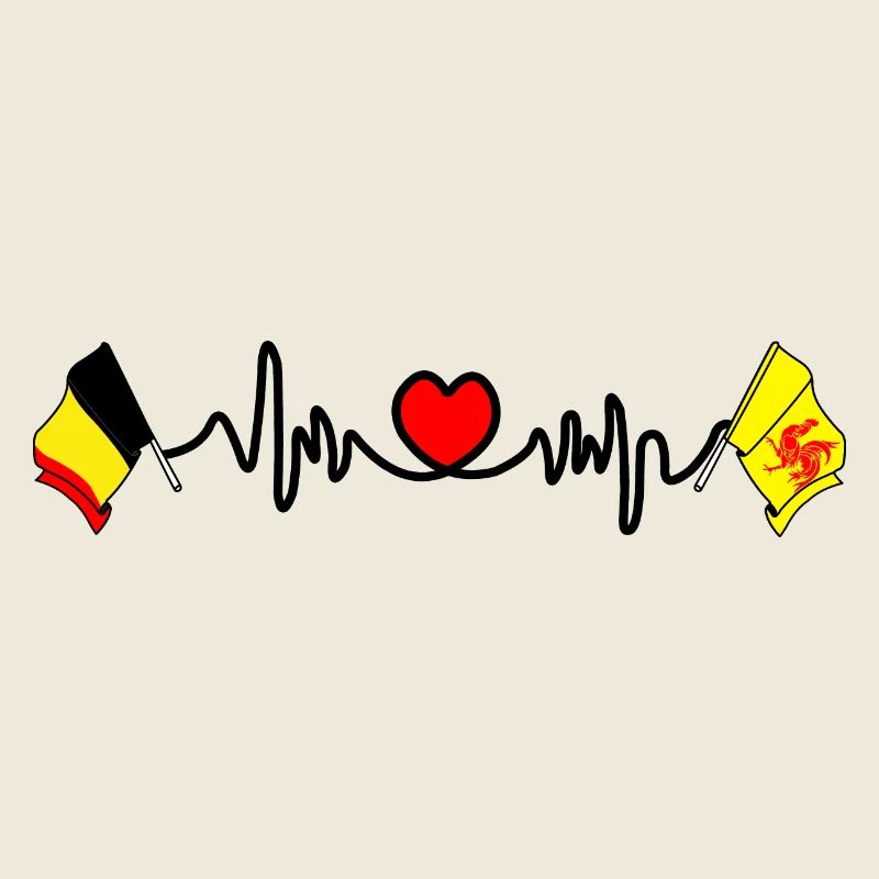 Cardio cœur avec drapeau de la Belgique et drapeau de la Wallonie