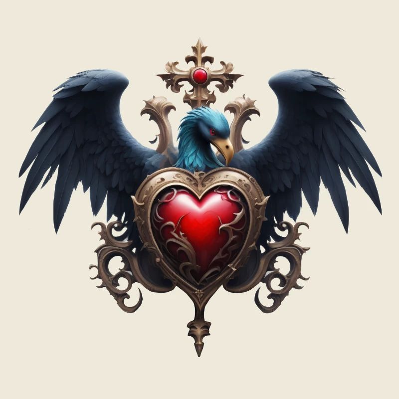Elegantes Gothic Herz mit Fantasy Vogel.