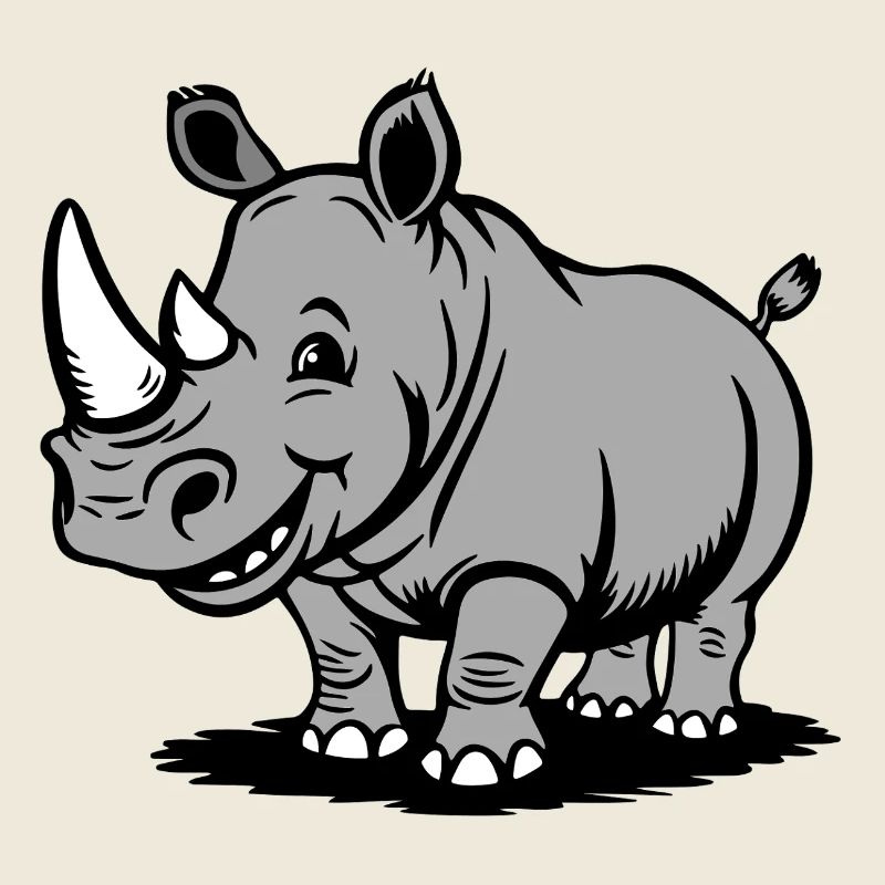 Dessin animé de rhinocéros drôle dans le style gris