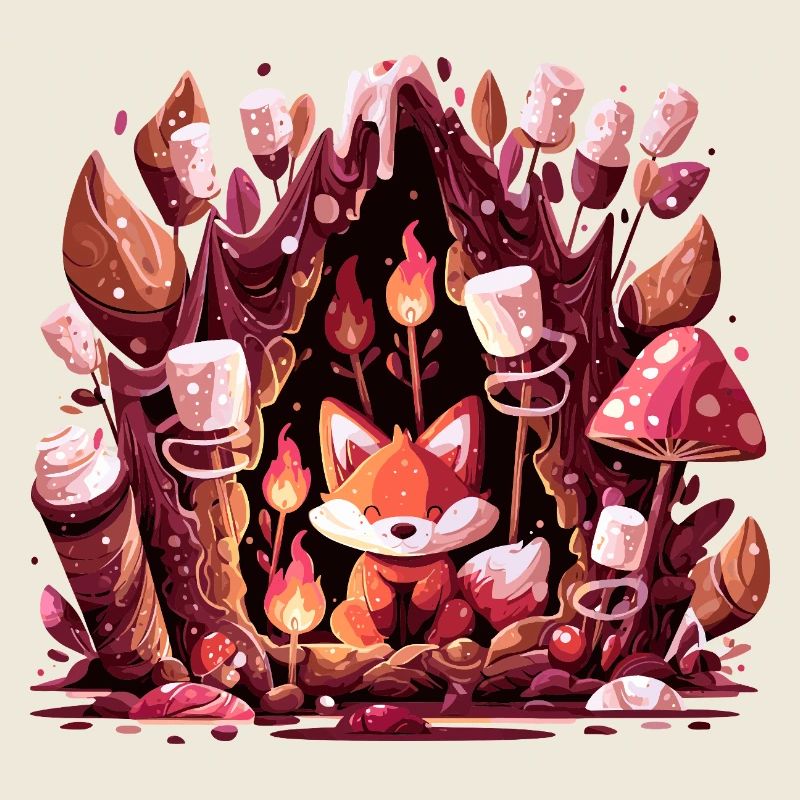 Fox in the mushroom forest fire