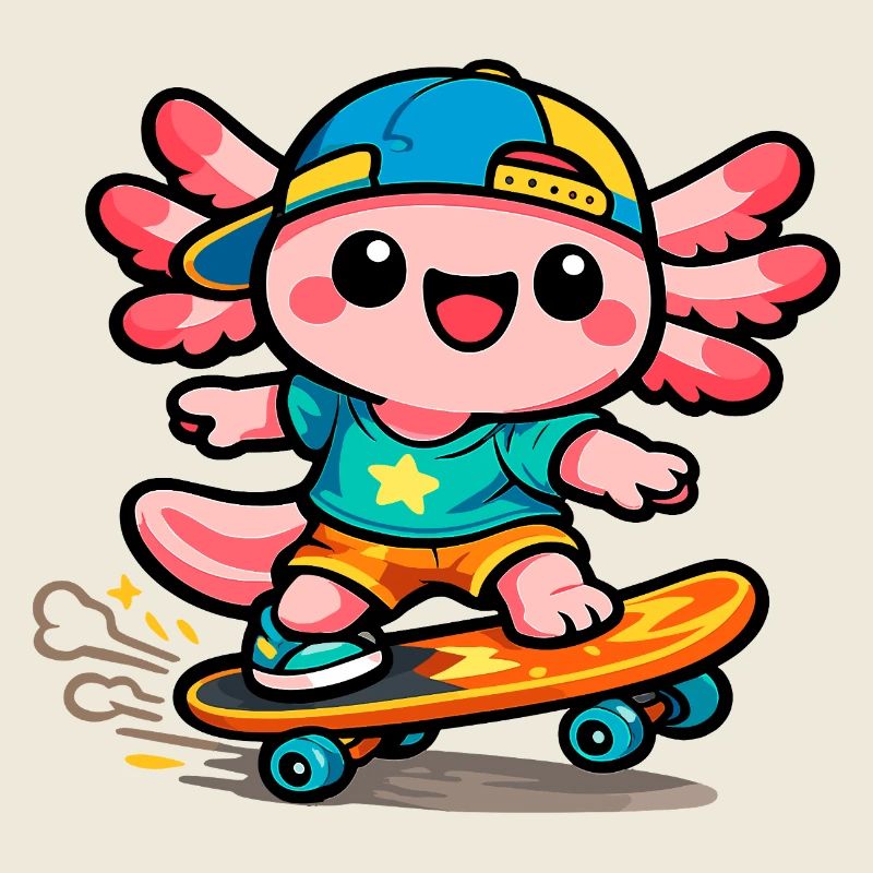 Kawaii Flügel-Skateboarder Axolotl