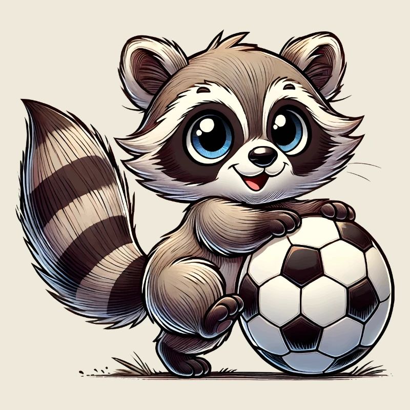 fröhlicher Waschbär, der mit einem Fußball spielt