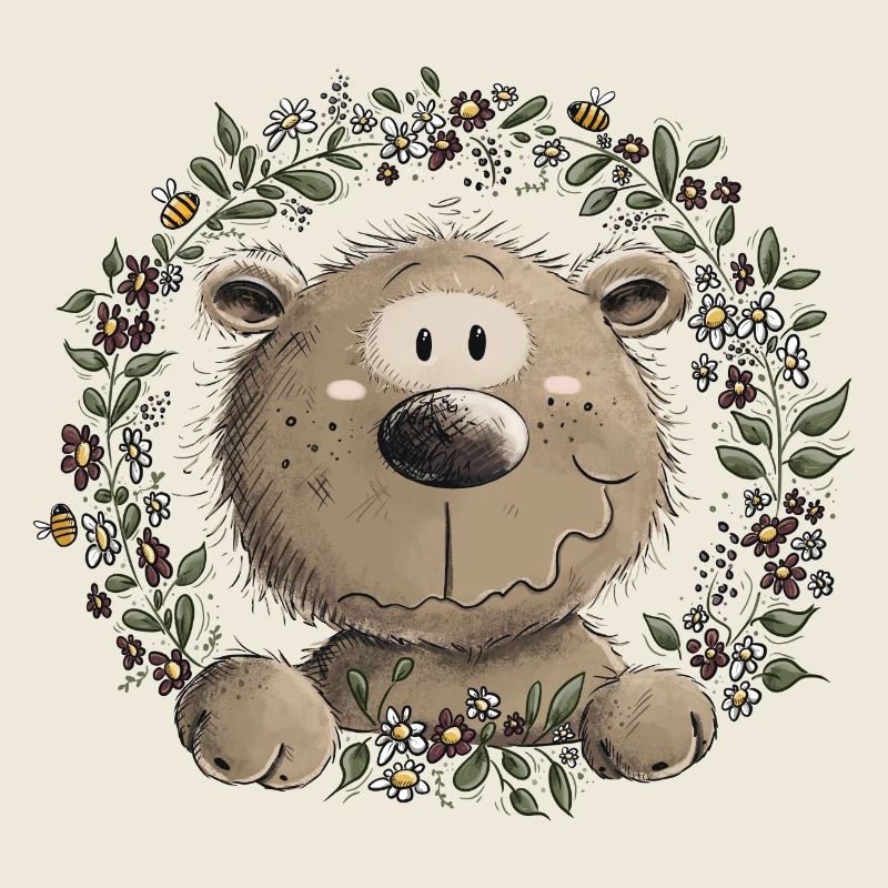 Droll Brown Bear Leaf Wreath Wild Animal Comic