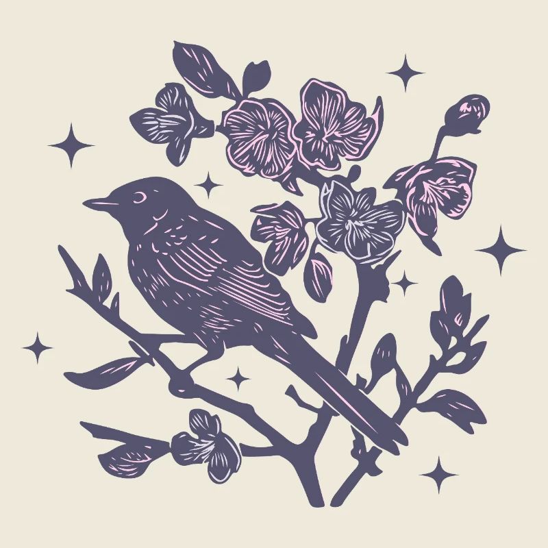 Oiseau floral nocturne sur branche