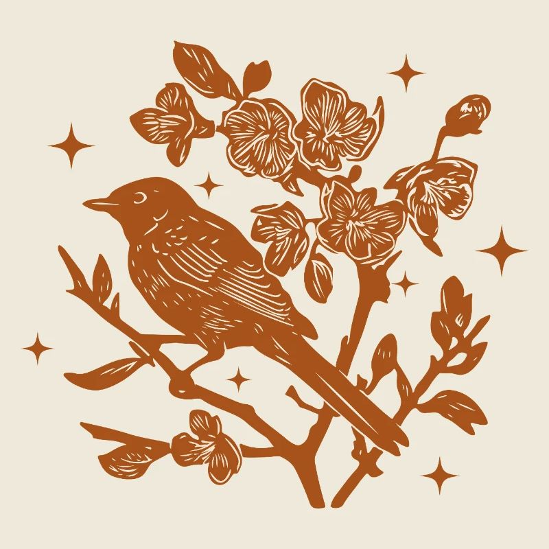 Silhouette Bird and Autumn Flowers
