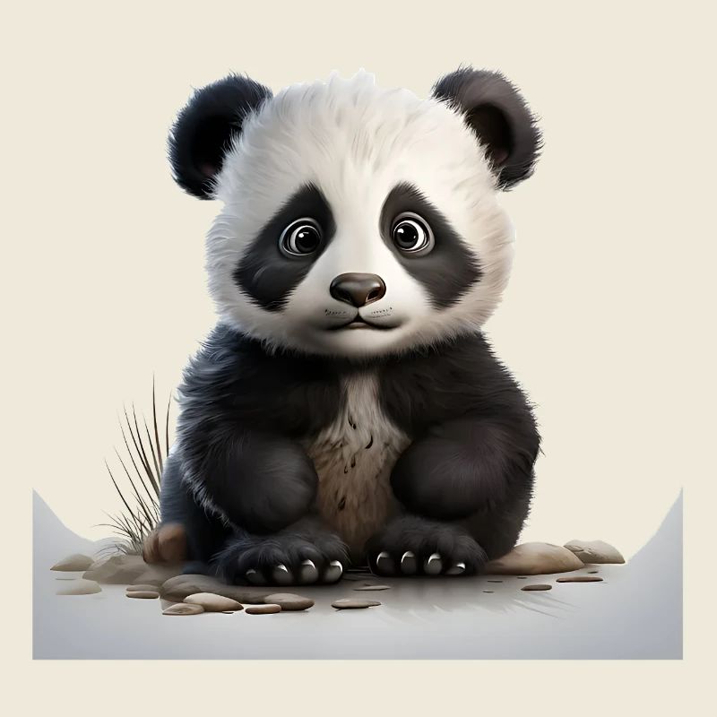 Bébé panda câlin sur un chemin de galets