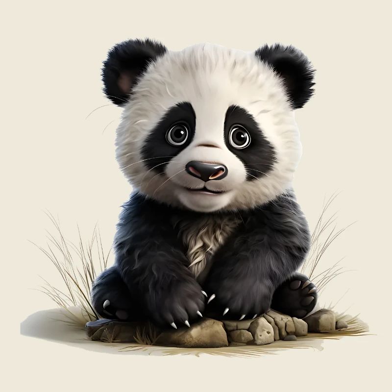 Panda cub at the stone