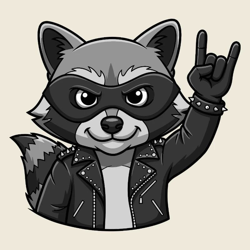 Raton laveur rocker avec rock sur le geste