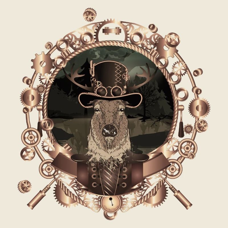 Portrait de cerf Steampunk dans un cadre antique