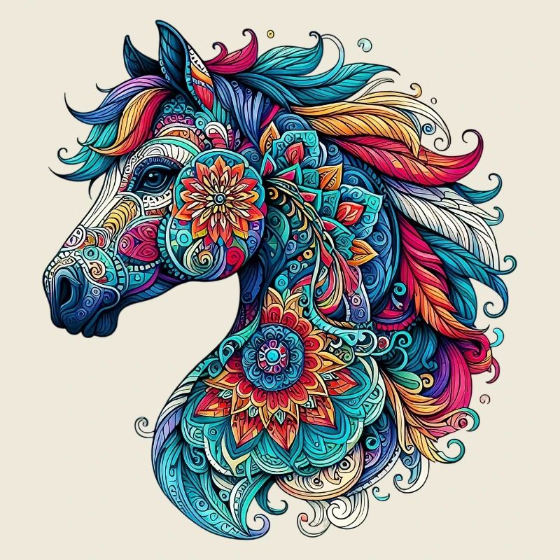 Cheval décoré de Mandalas