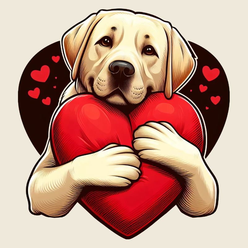Labrador Retriever Hugging A Red Pillow