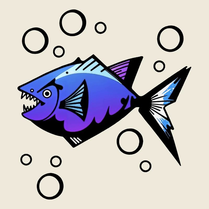 Abstract Fish - Piranha in Blue and Violet