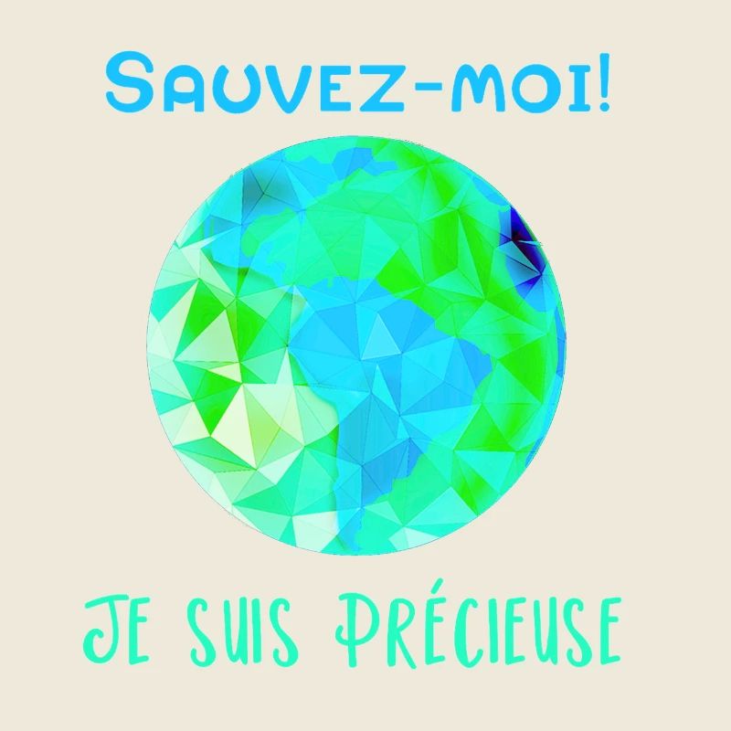 Globe Géométrique Bleu Vert Sauvez moi!