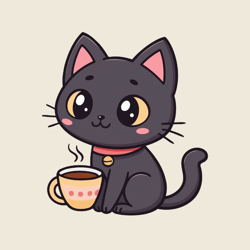 Warme schwarze Katze mit Tee