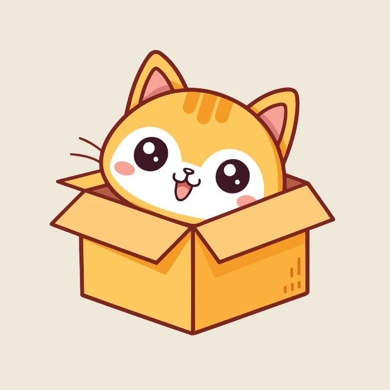 Chaton kawaii en boîte