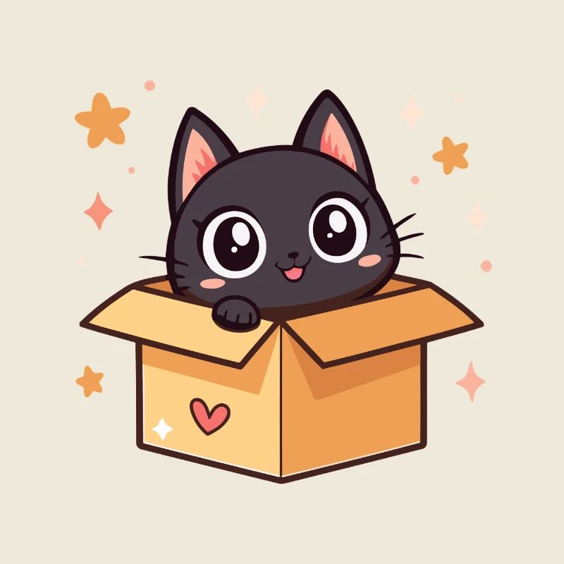 Chat noir mignon dans une boîte