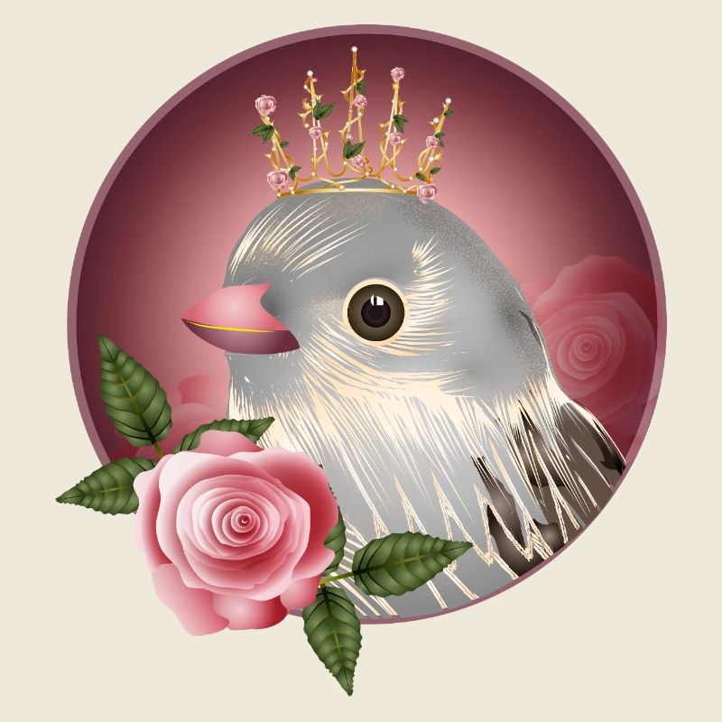 Oiseau délicat avec rose et fine corolle