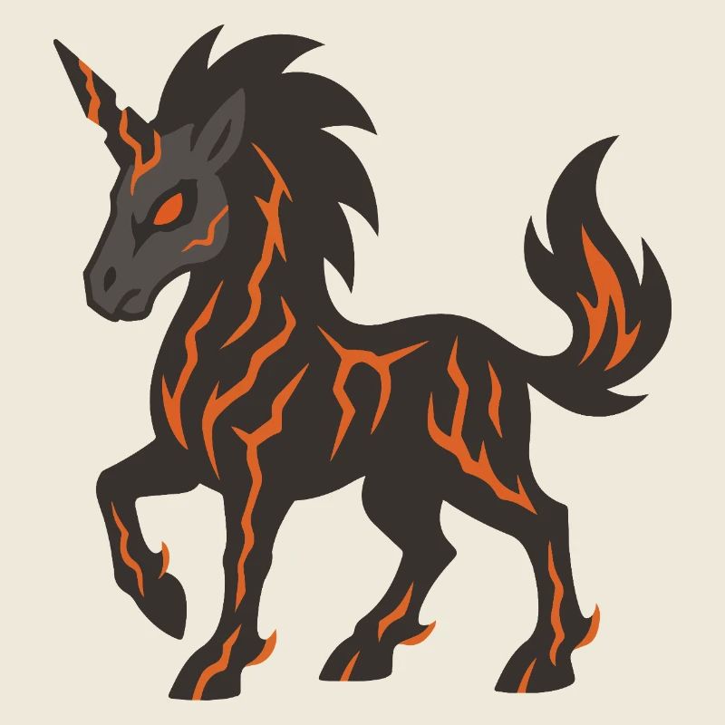 Lava-Dämonen-Einhorn mit leuchtenden Feuerknallen