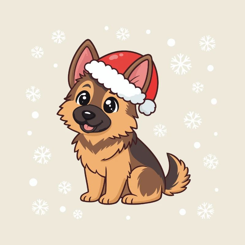 Chien Noël Cartoon chapeauté rouge