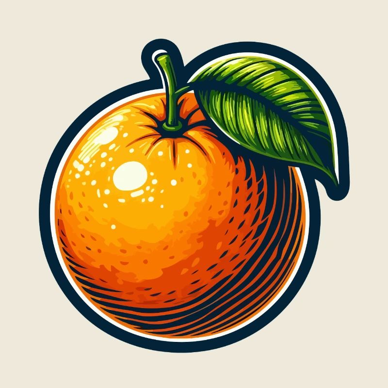 Helles Cartoon-Orange mit Blatt