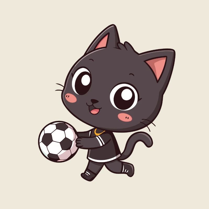 Chat noir sportif avec ballon