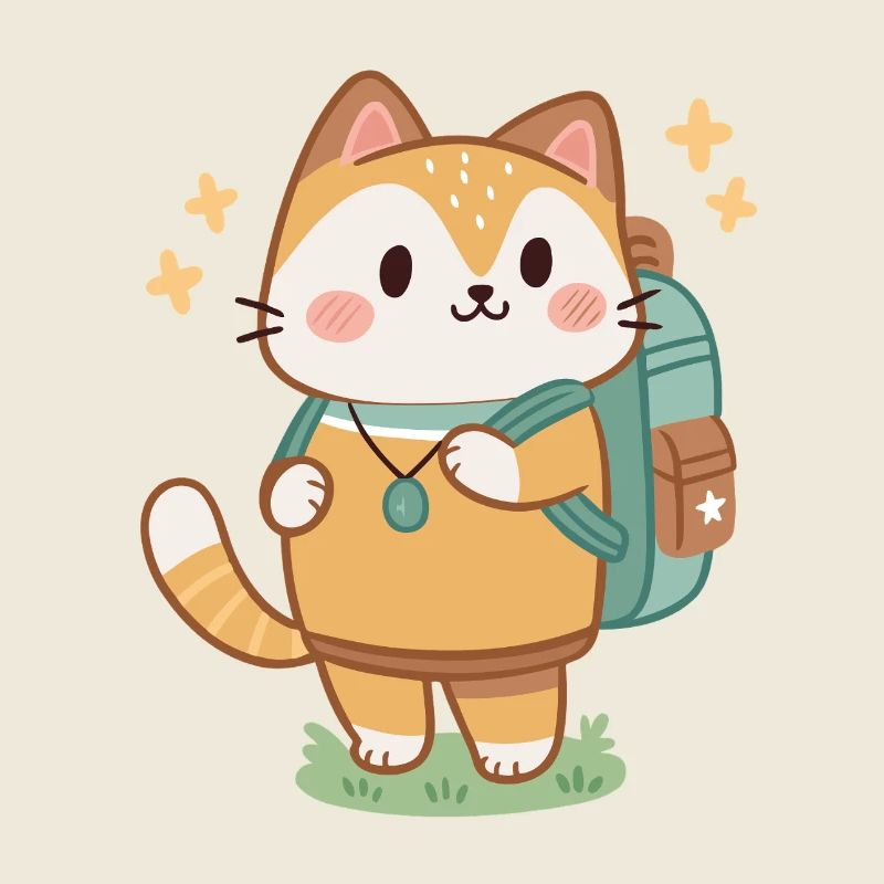 Chat aventurier mignon au sac à dos