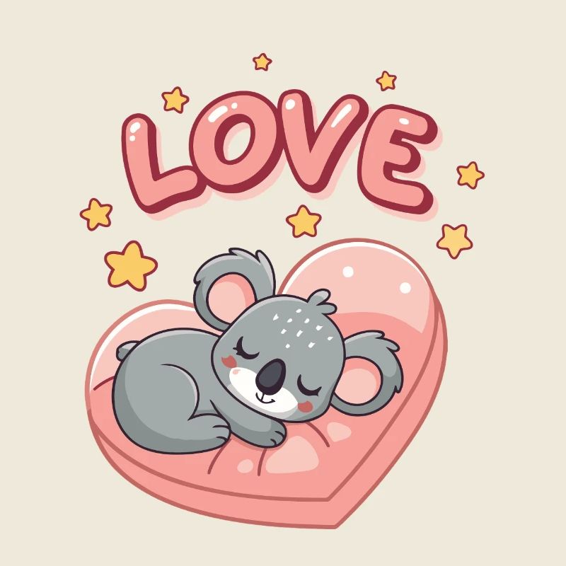 Koala schläft auf Pastellherz