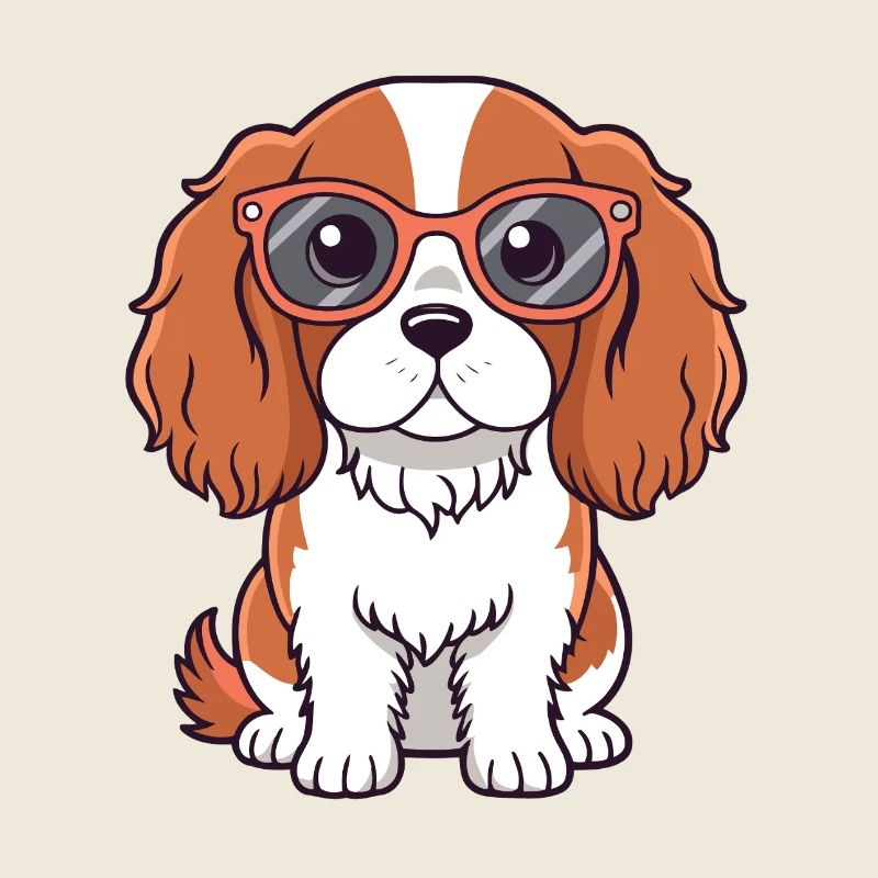 Chien Cavalier Lunettes Cartoon