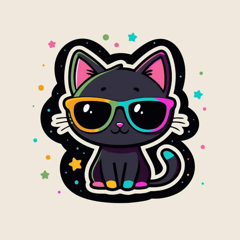Chat noir lunettes arc-en-ciel