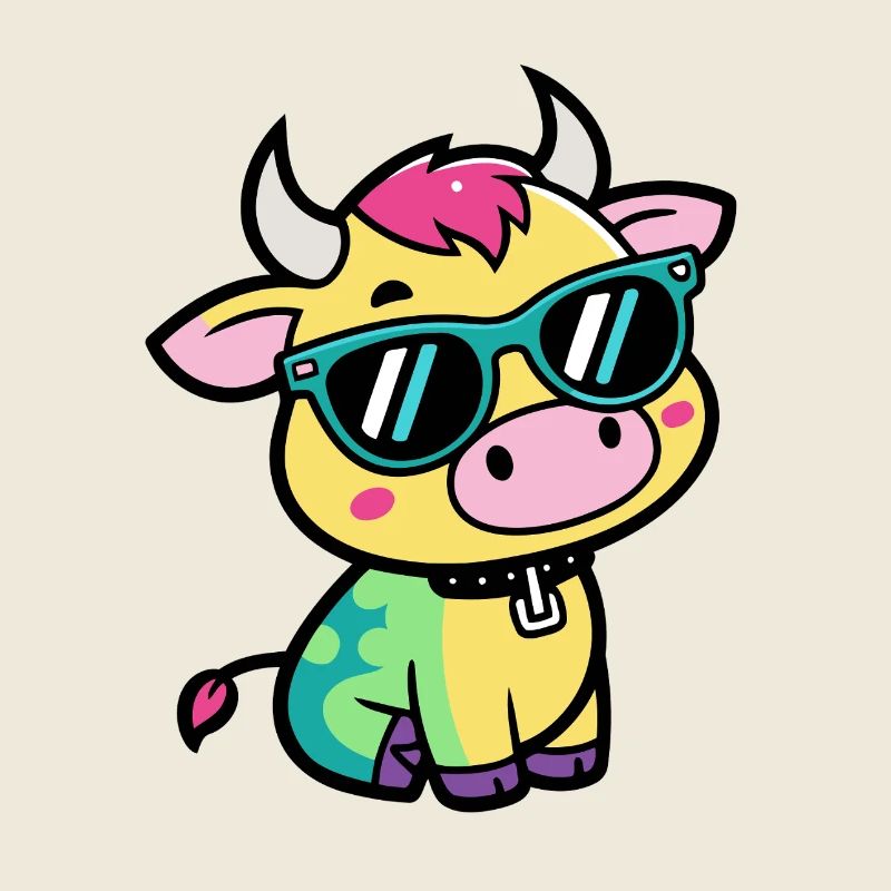 Kühne Kuh mit bunten Gläsern