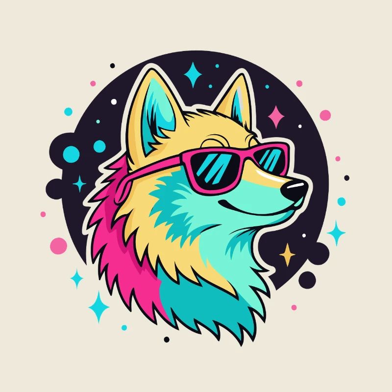 Neonwolf mit coolen Brillen