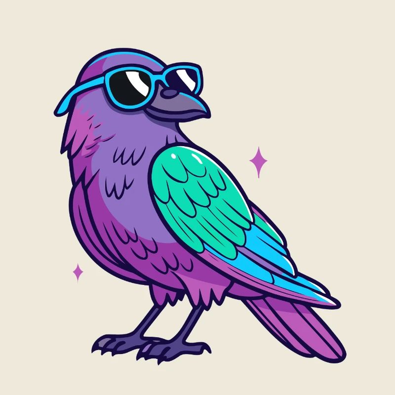 Purple Bird Neon Blue Glasses