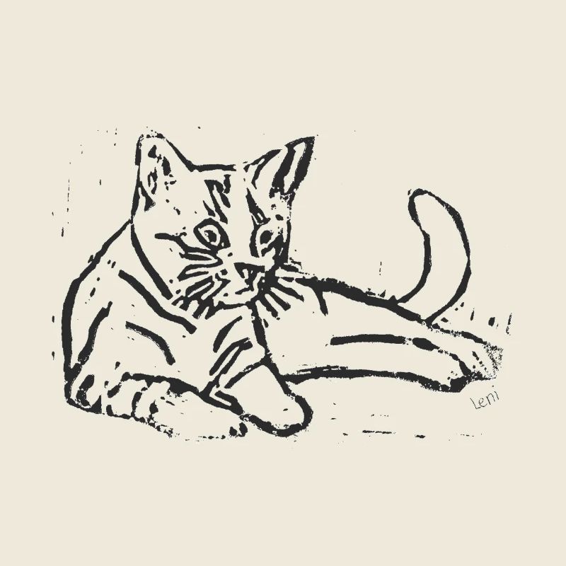 Elegant sketch print with cat