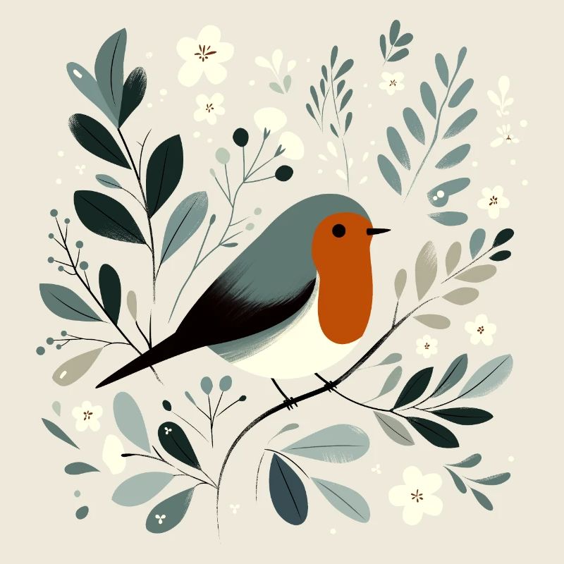 Rouge-gorge aux fleurs