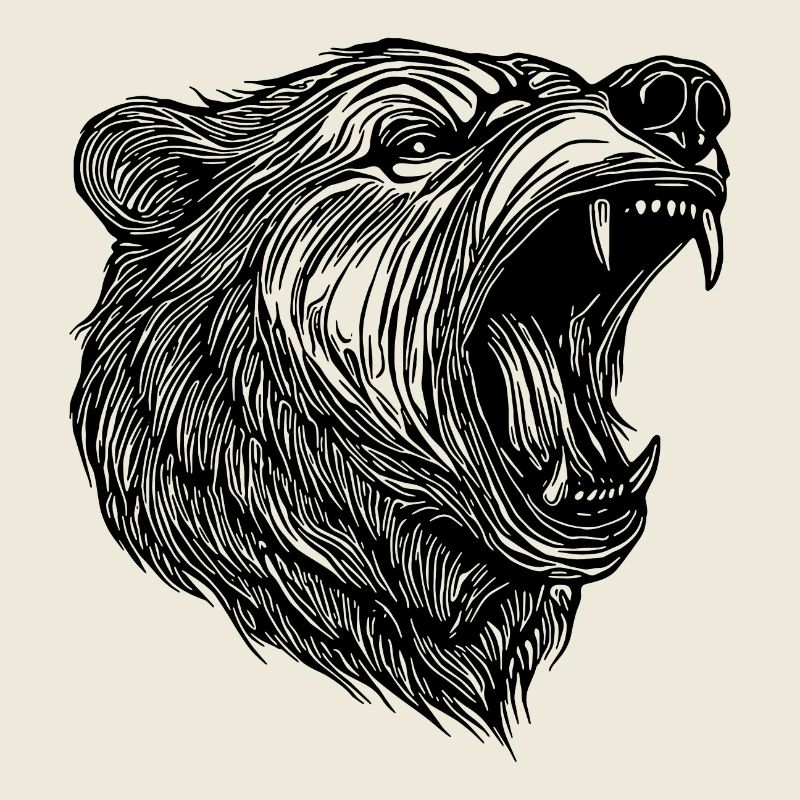 Wild bear head with sharp teeth