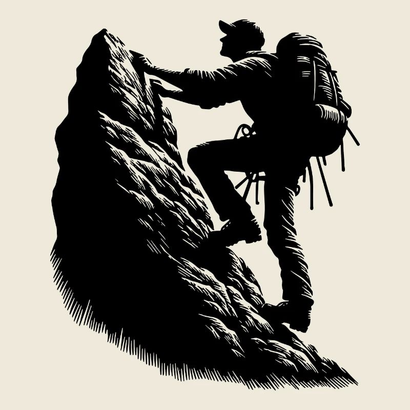 Wanderer beim Klettern am Berggipfel Felsen